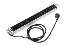 Блок розеток Rem-16 с инд., 8 IEC 60320 C19, 16A, алюм., 19", шнур 3 м.
