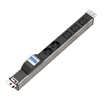 Блок розеток Rem-32 с авт., инд., 2 Sсhuko, 3 IEC 60320 C19, 32А, алюм., 19", колодка