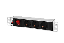 Блок розеток Rem-10 без шнура с выкл., 3 Sсhuko, вход IEC 60320 C14, 10A, алюм., 10"