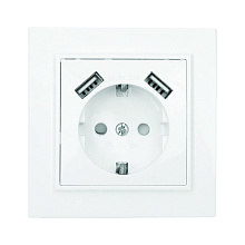 Минск Розетка 1-мест. СП с/з 16А бел. с защ. штор. с 2 USB 2,1А EKF