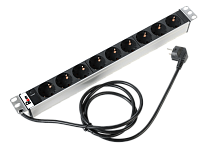 Блок розеток Rem-16 с инд., 9 Schuko, 16A, алюм., 19", шнур 3 м.