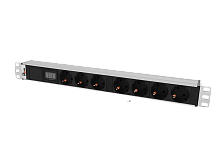 Блок розеток Rem-32 с амп, 7 Schuko, 32А, алюм., 19", колодка