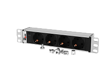 Блок розеток Rem-10 без шнура с инд., 4 Sсhuko, вход IEC 60320 C14, 10A, алюм., 10"