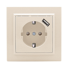 Минск Розетка 1-местная СП с/з 16А беж. с защ. штор. с USB 1А  EKF