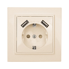 Минск Розетка 1-мест. СП с/з 16А беж. с защ. штор. с 2 USB 2,1А EKF