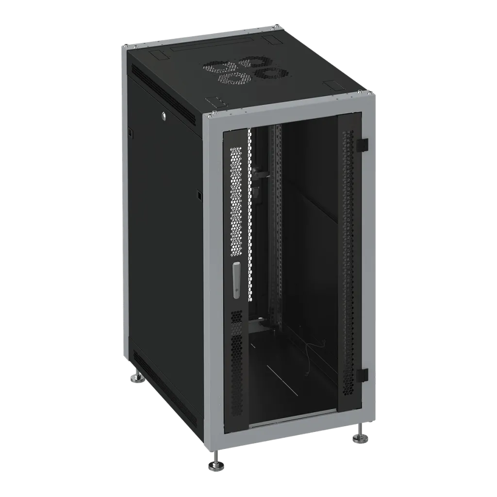 SYSMATRIX SL 6033.913 Шкаф монтажный телекоммуникационный 19" напольный 33U 600x1000x1600mm (ШхГхВ) передняя дверь стекло, задняя дверь перфорация, поворотная ручка с замком, цвет черный (RAL 9004/RAL 7000)