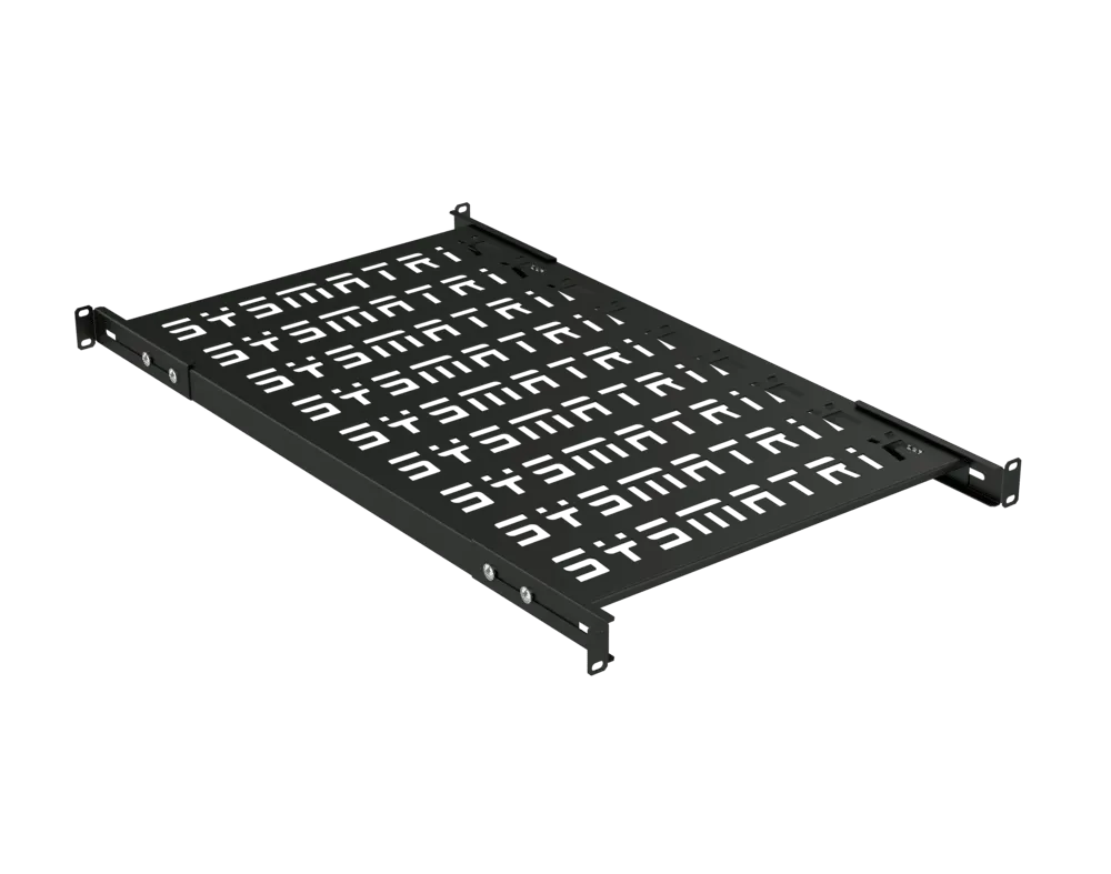 SYSMATRIX SH 7004.900 Полка SMART универсальная 19" перфорированная, площадка 700 мм (регулировка направляющих от 620 мм до 780 мм) для напольных и настенных шкафов, цвет черный (RAL 9004)