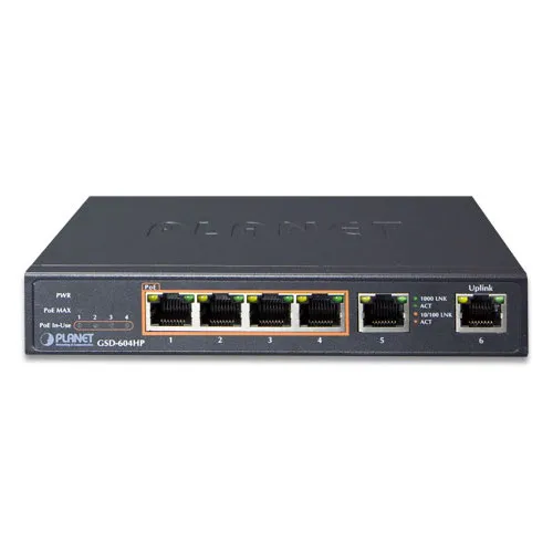 Коммутатор Planet GSD-604HP (1000 Base-TX (1000 мбит/с), 2 SFP порта)