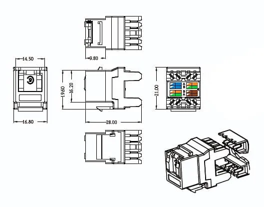 Cabeus KJ-RJ45-Cat.6-180 Degree