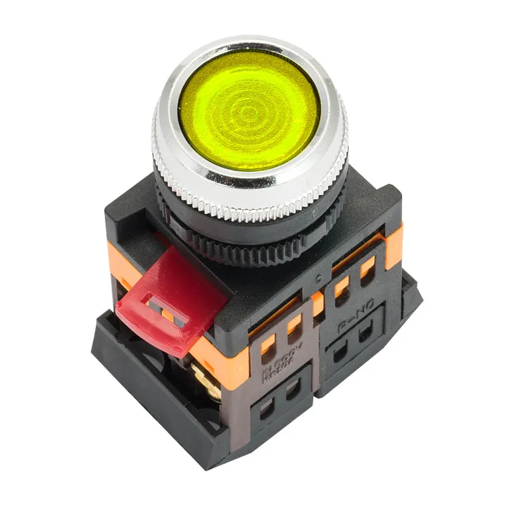 Кнопка ABLFS-22 с подсветкой желтая NO+NC 230В EKF