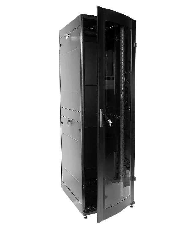 Шкаф телекоммуникационный напольный ПРОФ универсальный 42U (600 × 800) дверь стекло, чёрный, в сборе