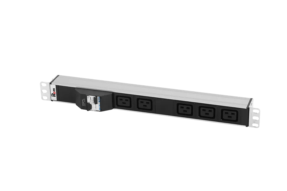Блок розеток Rem-32 с авт., 5 IEC 60320 C19, 32А, алюм., 19", колодка