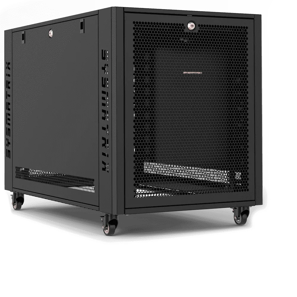 SYSMATRIX MR 6012.933 Шкаф серверный телекоммуникационный 19" напольный 12U 600x1000x655mm (ШхГхВ) передняя дверь перфорированная, задняя дверь перфорированная, ручка с замком, цвет черный (RAL 9004)