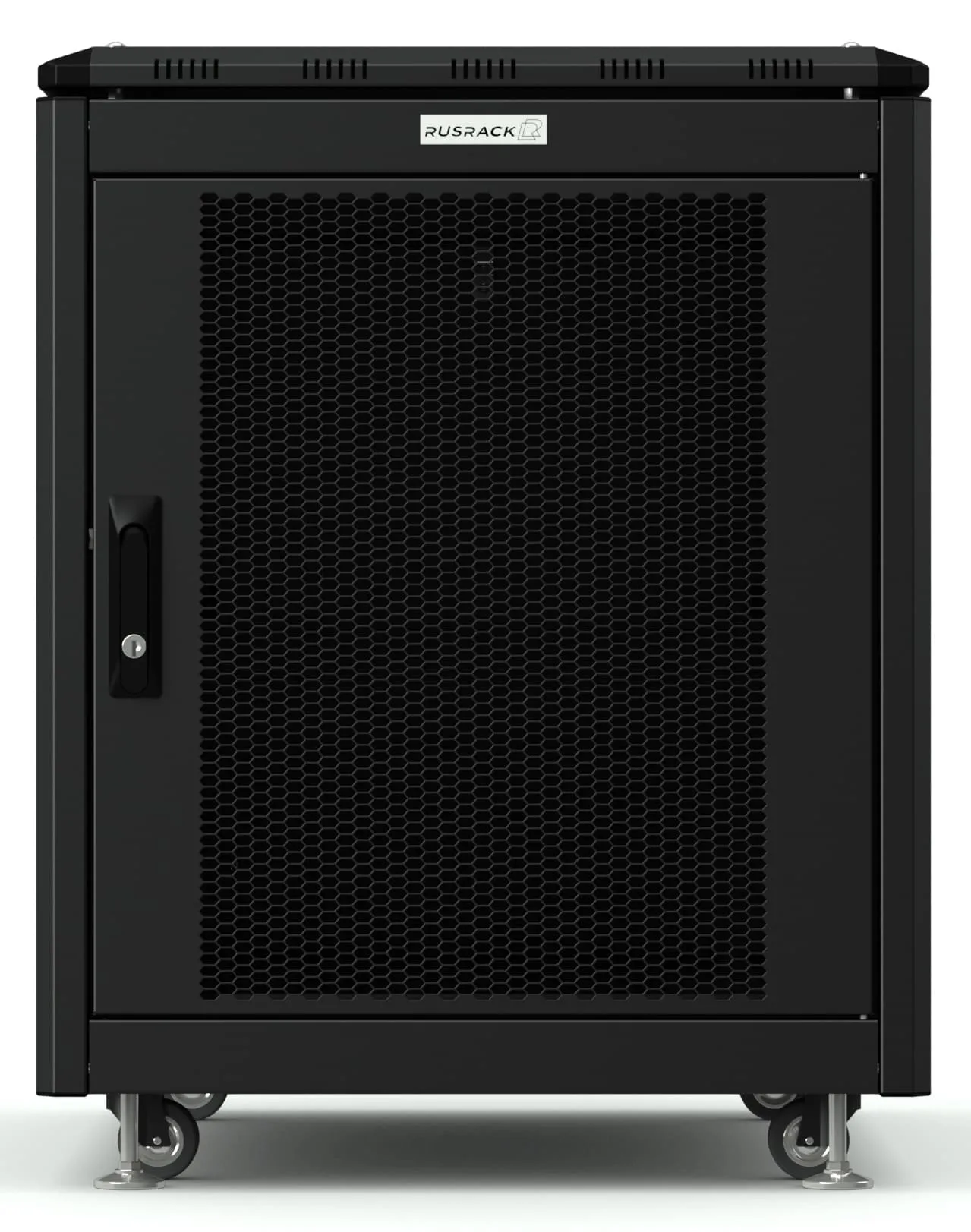RUSRACK напольный 12U 600х800, черный, перф. дверь