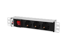 Блок розеток Rem-10 без шнура с выкл., 3 Sсhuko, вход IEC 60320 C14, 10A, алюм., 10"