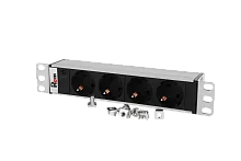 Блок розеток Rem-10 без шнура с инд., 4 Sсhuko, вход IEC 60320 C14, 10A, алюм., 10"
