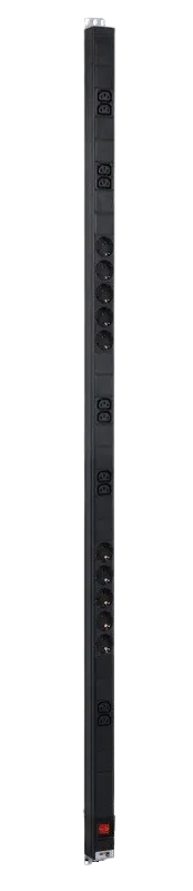 Вертикальный блок розеток Rem-16 с выкл., 10  Schuko, 10 C13, вход IEC 60320 C20 16A, алюм., 33-48U