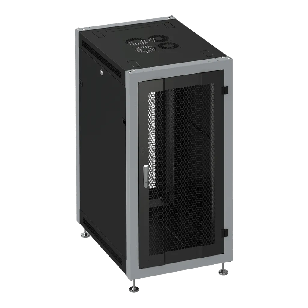 SYSMATRIX SL 6018.933 Шкаф монтажный телекоммуникационный 19" напольный 18U 600x1000x935mm (ШхГхВ) передняя дверь перфорация, задняя дверь перфорация, поворотная ручка с замком, цвет черный (RAL 9004/RAL 7000)