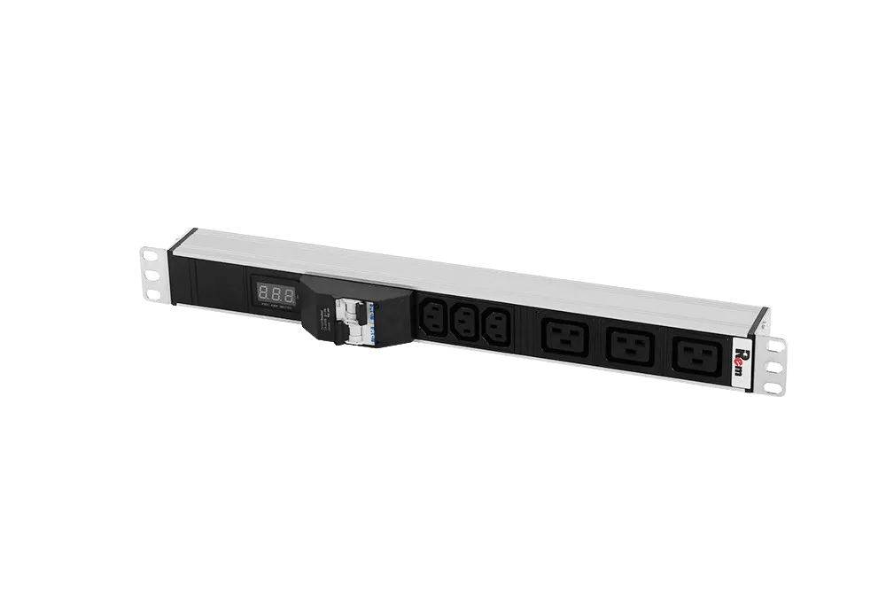 Блок розеток Rem-32 с авт., и амп., 3 IEC 60320 C13, 3 IEC 60320 C19, 32А, алюм., 19", колодка