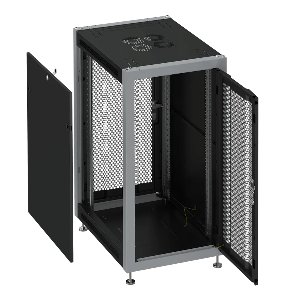 SYSMATRIX SL 6822.933 Шкаф монтажный телекоммуникационный 19" напольный 22U 600x800x1100mm (ШхГхВ) передняя дверь перфорация, задняя дверь перфорация, поворотная ручка с замком, цвет черный (RAL 9004/RAL 7000)