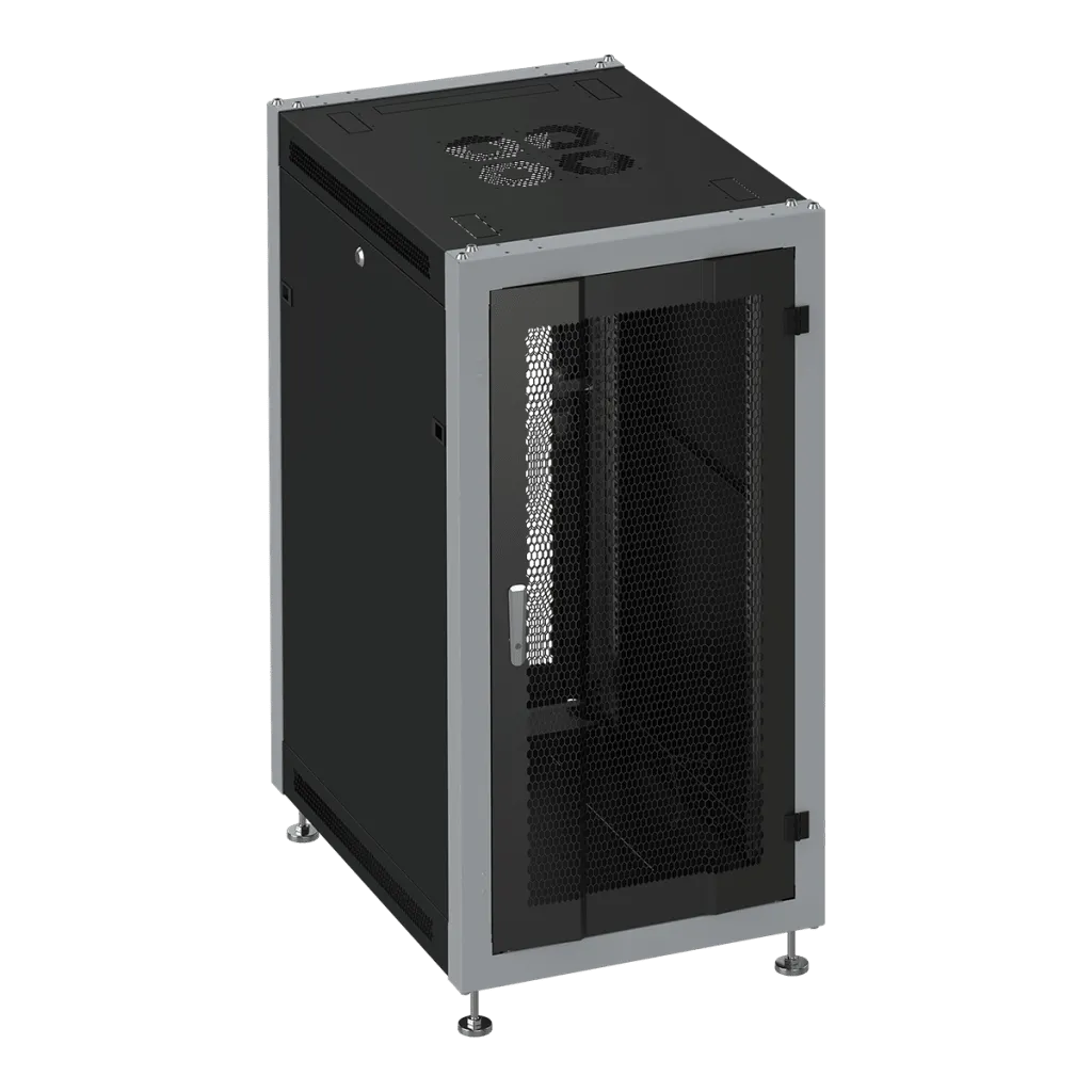 SYSMATRIX SL 6842.934 Шкаф монтажный телекоммуникационный 19" напольный 42U 600x600x2000mm (ШхГхВ) передняя дверь перфорация, задняя дверь двустворчатая перфорация, поворотная ручка с замком, цвет черный (RAL 9004/RAL 7000)