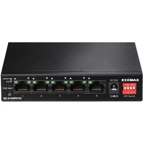 Коммутатор Edimax ES-5104PH V2 (100 Base-TX (100 мбит/с), Без SFP портов)
