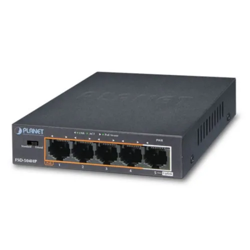 Коммутатор Planet FSD-504HP (100 Base-TX (100 мбит/с), Без SFP портов)