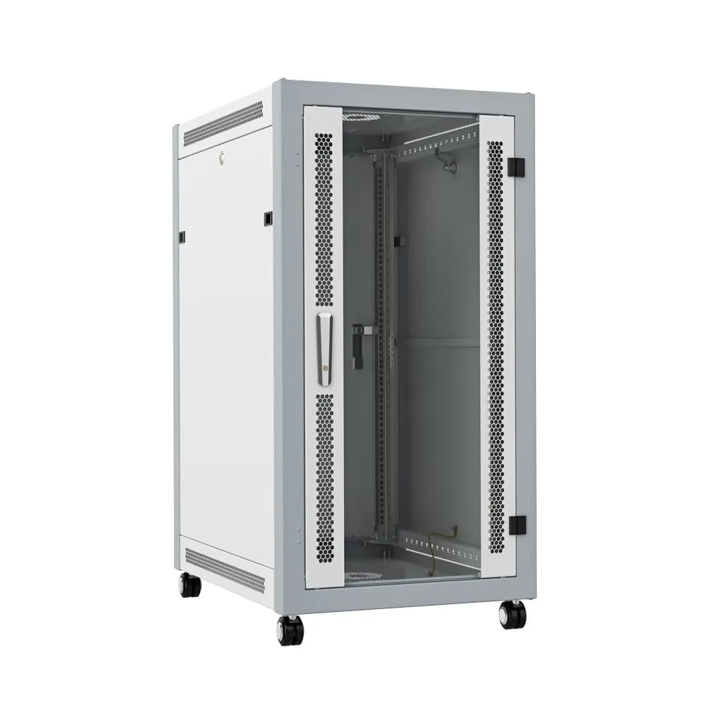 SYSMATRIX SL 6622.712 Шкаф монтажный телекоммуникационный 19" напольный 22U 600x600x1100mm (ШхГхВ) передняя дверь стекло, задняя дверь металл, поворотная ручка с замком, цвет серый (RAL 7035/RAL 7000)