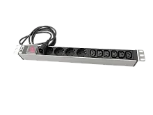 Блок розеток Rem-10 с выкл., 4 Sсhuko, 6 IEC 60320 C13, 10 A, алюм., 19", шнур 1,8 м. IEC 60320 C14