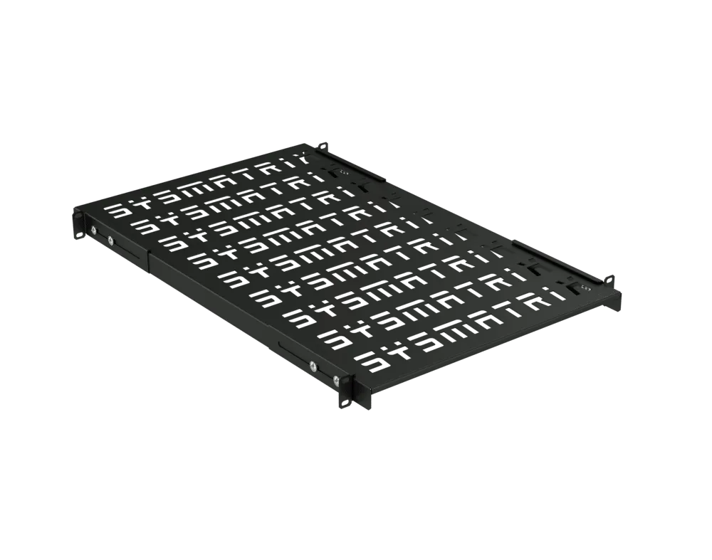 SYSMATRIX SH 7004.900 Полка SMART универсальная 19" перфорированная, площадка 700 мм (регулировка направляющих от 620 мм до 780 мм) для напольных и настенных шкафов, цвет черный (RAL 9004)