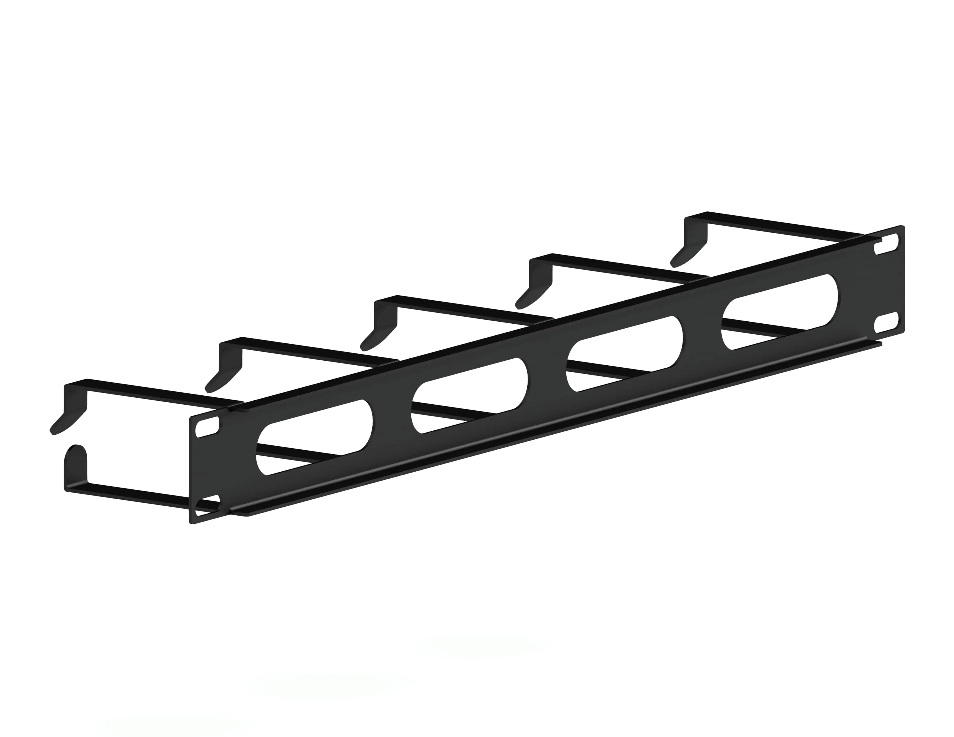 Кабельный организатор горизонтальный с окнами, 19", 1U, 5 колец, черный RUSRACK 