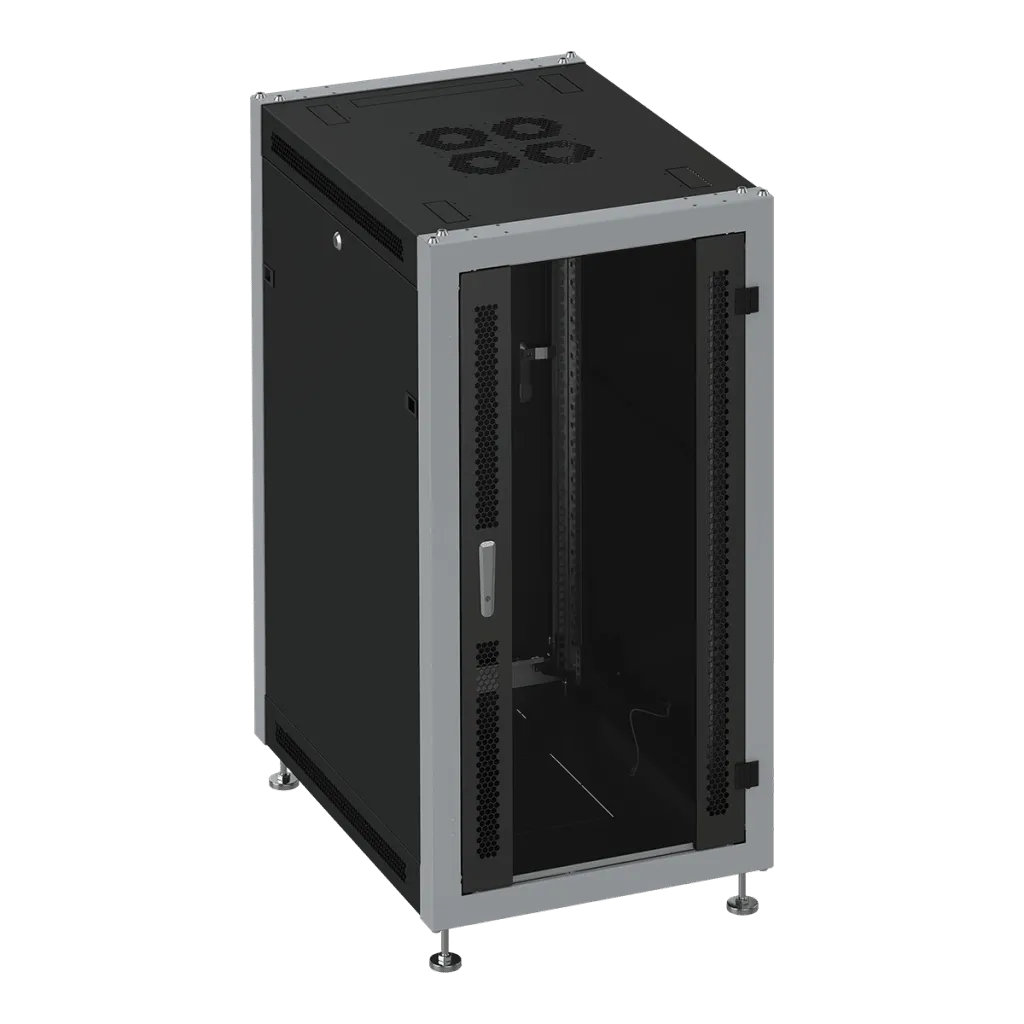 SYSMATRIX SL 6033.912 Шкаф монтажный телекоммуникационный 19" напольный 33U 600x1000x1600mm (ШхГхВ) передняя дверь стекло, задняя дверь металл, поворотная ручка с замком, цвет черный (RAL 9004/RAL 7000)
