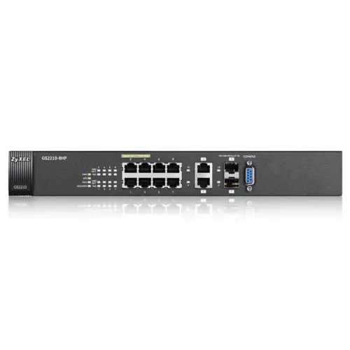 Коммутатор Zyxel GS2210-8HP GS2210-8HP-EU0101F (1000 Base-TX (1000 мбит/с), 2 SFP порта)