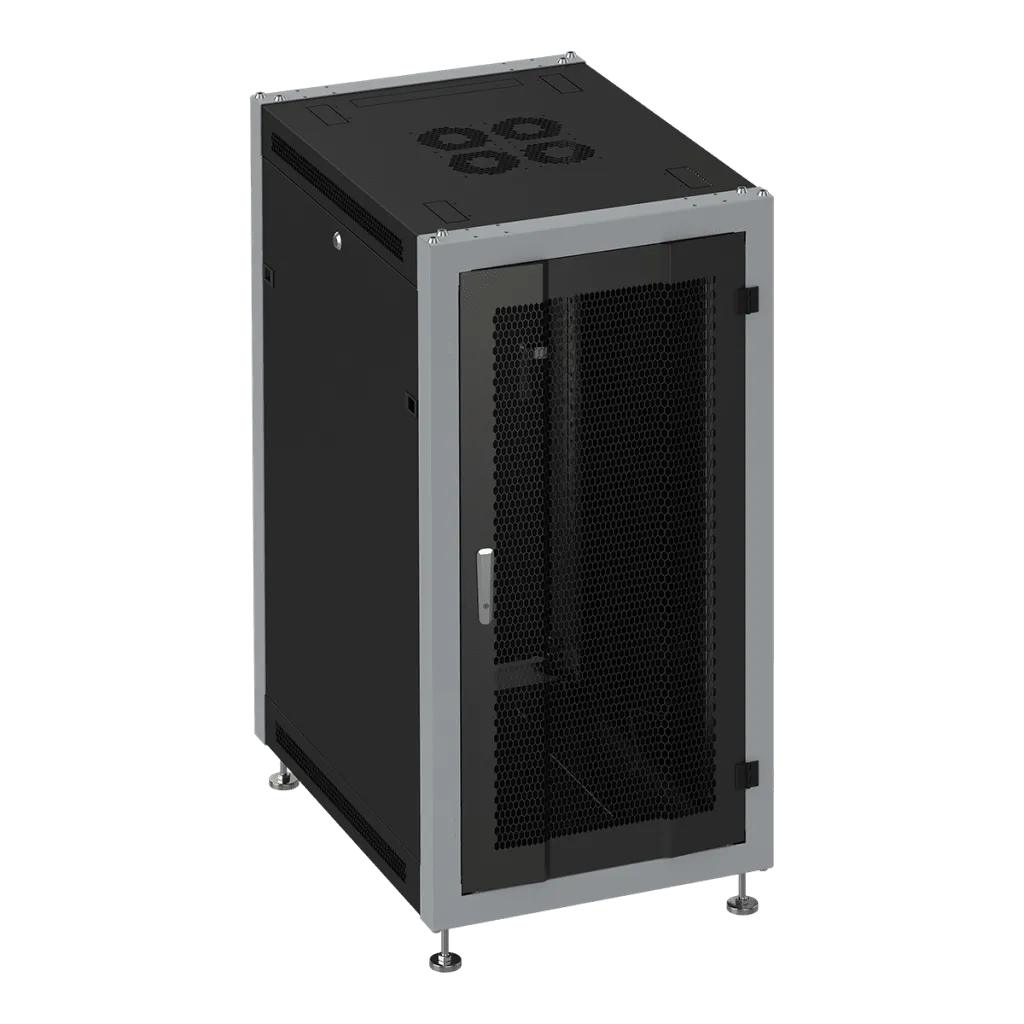 SYSMATRIX SL 6033.932 Шкаф монтажный телекоммуникационный 19" напольный 33U 600x1000x1600mm (ШхГхВ) передняя дверь перфорация, задняя дверь металл, поворотная ручка с замком, цвет черный (RAL 9004/RAL 7000)