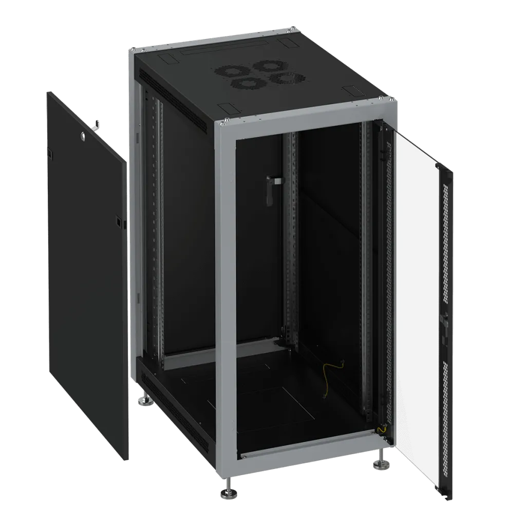 SYSMATRIX SL 6042.912 Шкаф монтажный телекоммуникационный 19" напольный 42U 600x1000x2000mm (ШхГхВ) передняя дверь стекло, задняя дверь металл, поворотная ручка с замком, цвет черный (RAL 9004/RAL 7000)