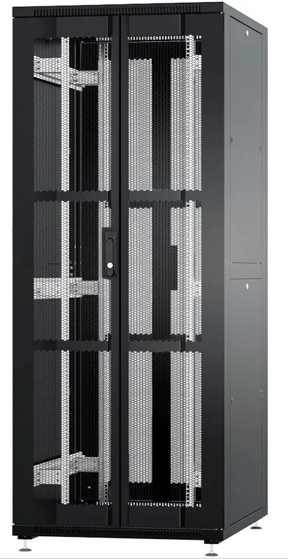 RUSRACK RSRO-42.8.8-P2P.9005М Шкаф напольный 42U 800x800х1987мм (ШхГхВ) телекоммуникационный 19", передняя дверь перфорированная - задняя дверь распашная 2-х створчатая перфорированная, цвет черный (RAL9005М)