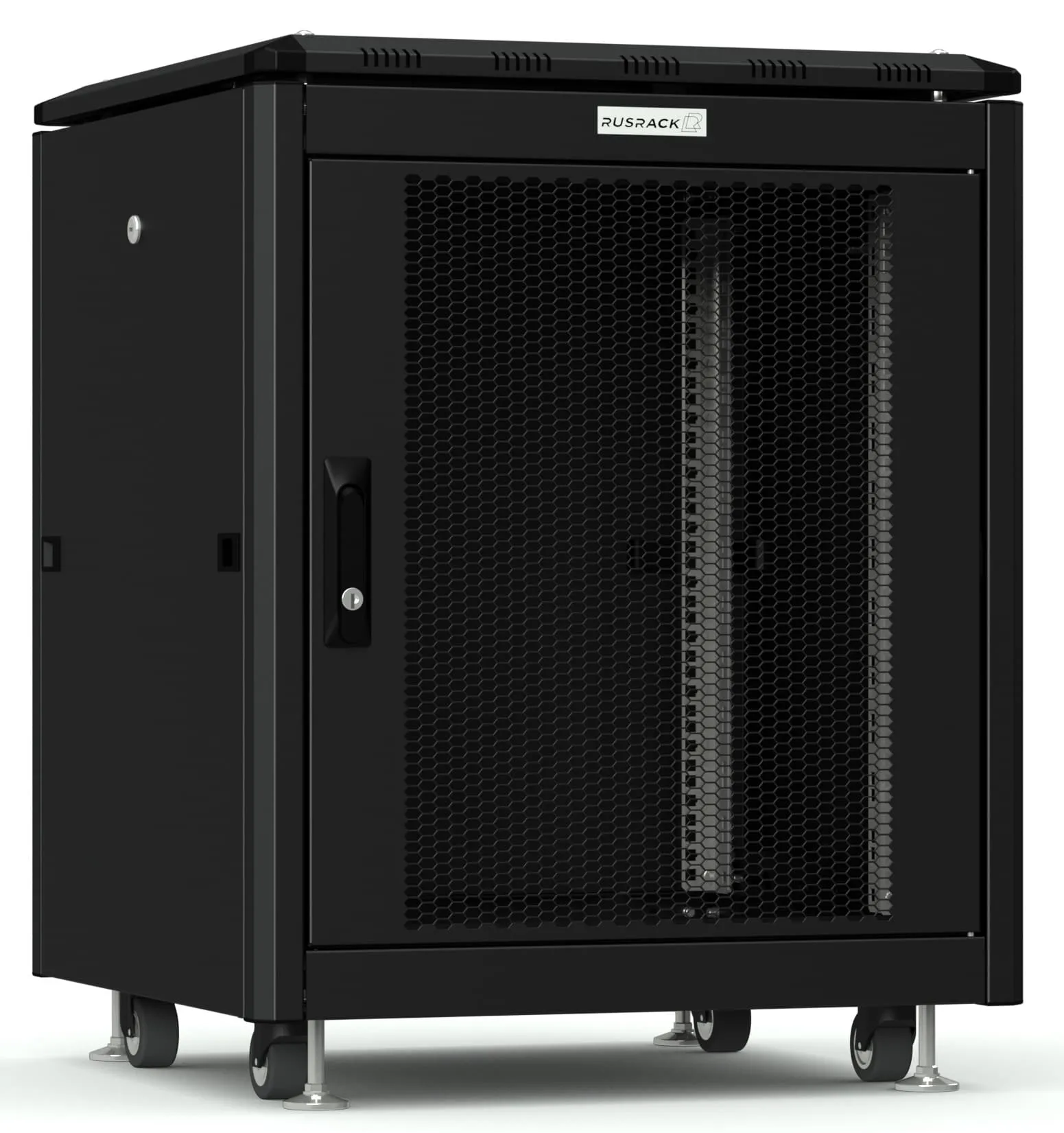 RUSRACK напольный 12U 600х800, черный, перф. дверь