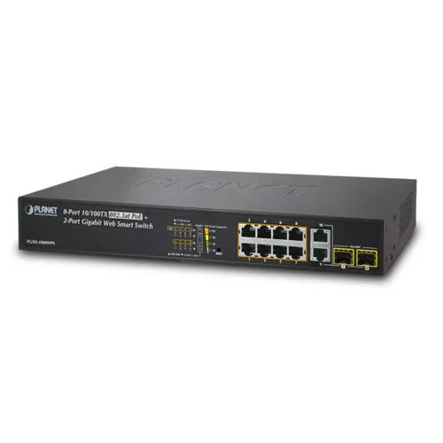 Коммутатор Planet FGSD-1008HPS (100 Base-TX (100 мбит/с), 2 SFP порта)