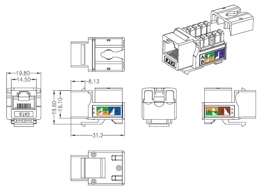 Cabeus KJ-RJ45-Cat.6-90
