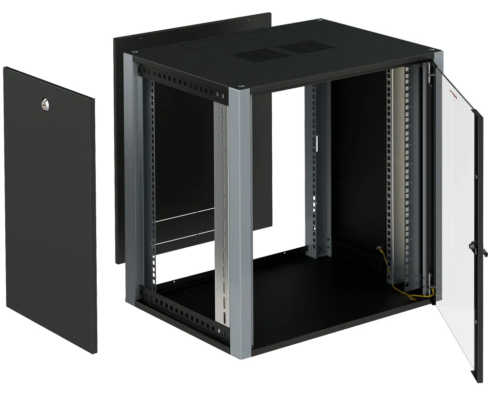 SYSMATRIX WP 6309.910 Шкаф телекоммуникационный настенный 19" 9U 600x350x450mm (ШхГхВ) дверь стекло, цвет черный (RAL 9004/RAL7000)