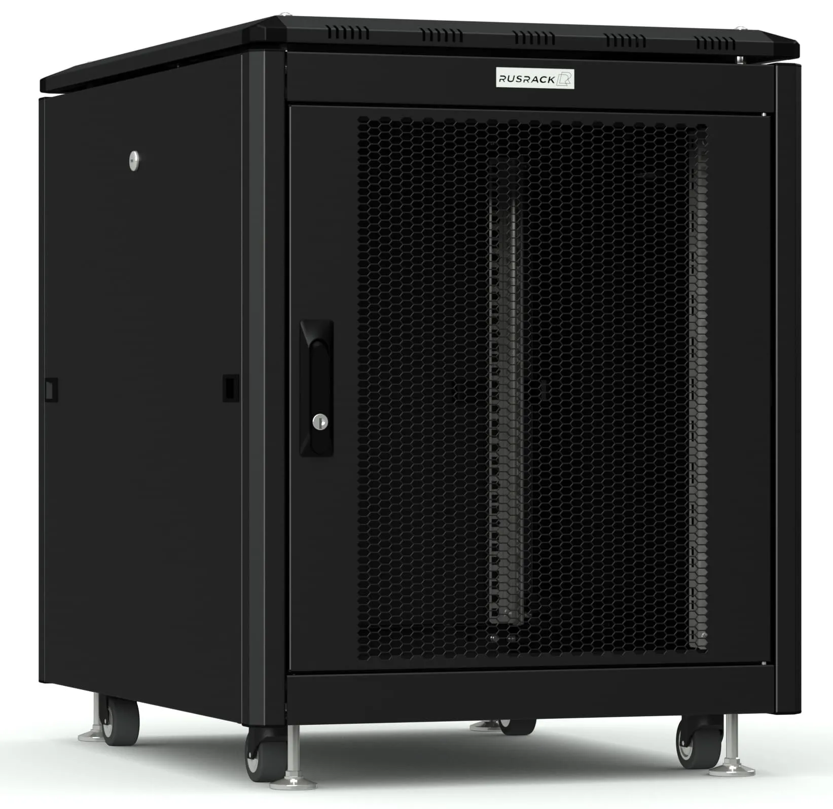 RUSRACK напольный 12U 600х800, черный, перф. дверь