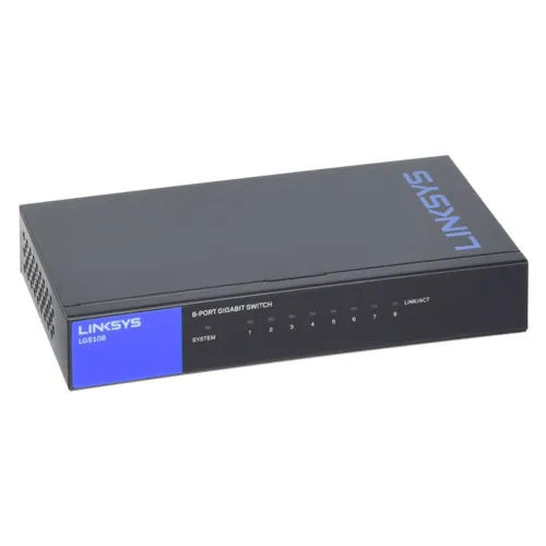 Коммутатор Linksys LGS108-eu (1000 Base-TX (1000 мбит/с), Без SFP портов)