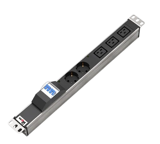 Блок розеток Rem-32 с авт., инд., 2 Sсhuko, 3 IEC 60320 C19, 32А, алюм., 19", колодка