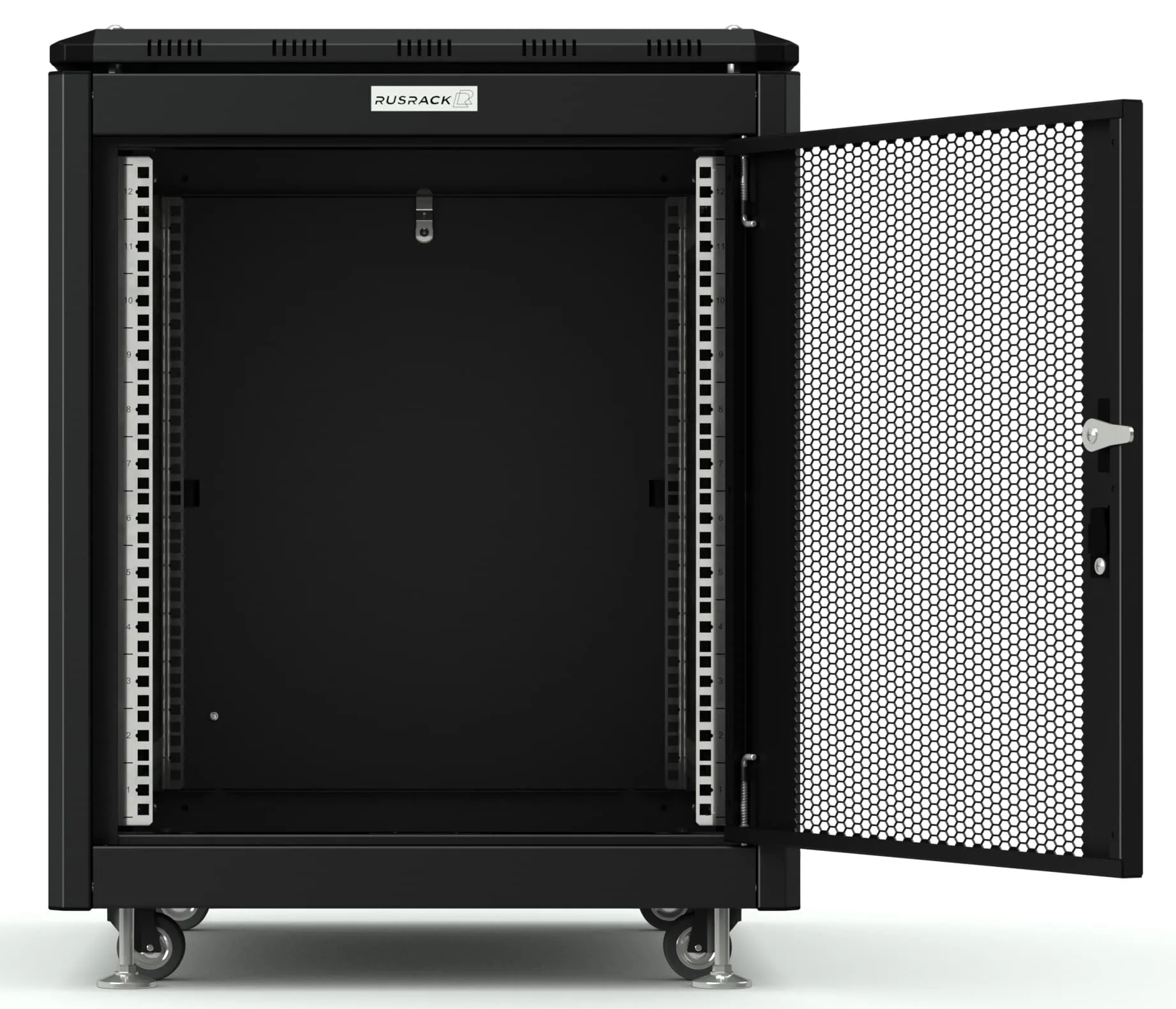 RUSRACK напольный 12U 600х800, черный, перф. дверь