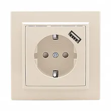 Минск Розетка 1-местная СП с/з 16А беж. с защ. штор. с USB 1А  EKF
