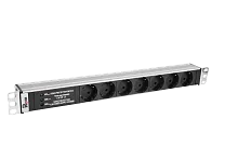 Блок розеток Rem-10 без шнура с фил. и инд., 7 Sсhuko, вход IEC 60320 C14, 10A, алюм., 19"