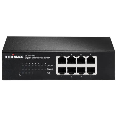 Коммутатор Edimax GS-1008PHE (1000 Base-TX (1000 мбит/с), Без SFP портов)