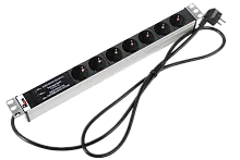 Блок розеток Rem-16 с фил. и инд., 7 Schuko, 16A, алюм., 19", шнур 1,8 м.