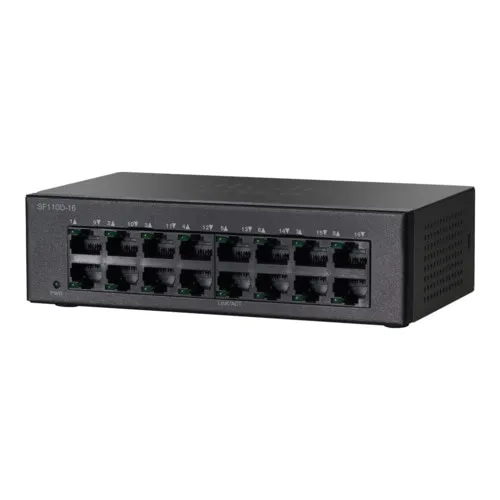 Коммутатор Cisco SF110D-16 SF110D-16-EU (100 Base-TX (100 мбит/с), Без SFP портов)