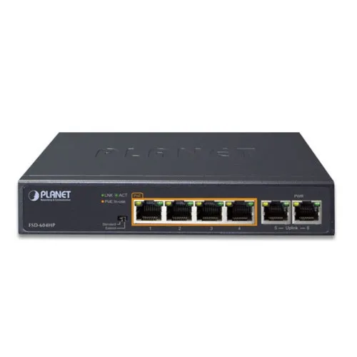 Коммутатор Planet FSD-604HP (100 Base-TX (100 мбит/с), Без SFP портов)